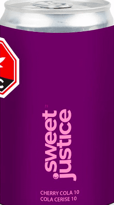 Purple Sweet Justice cherry cola can with silver top and red logo