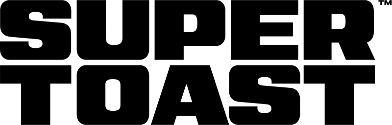 Black “SUPER TOAST” logo on a white background.