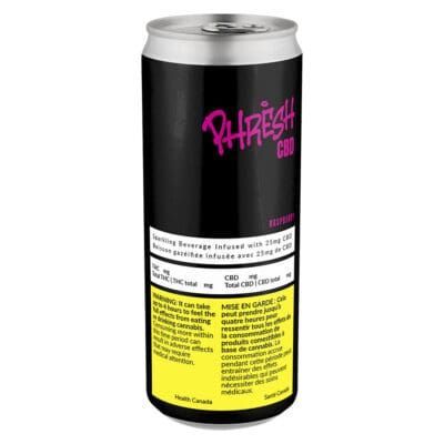 Black energy drink can with pink logo and yellow label on a white background