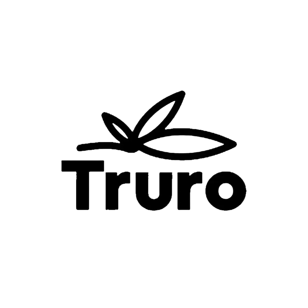 Truro logo in black with a leaf-like icon above the word “Truro”