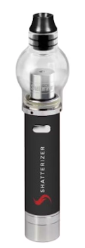 Black SmartVape e-cigarette with clear tank and silver base on a white background