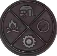 Round black control button with four embossed appliance icons in separate sections.