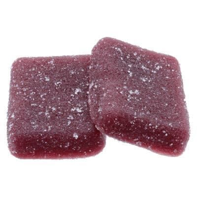 Two purple sugar-coated gummy candies on a white background