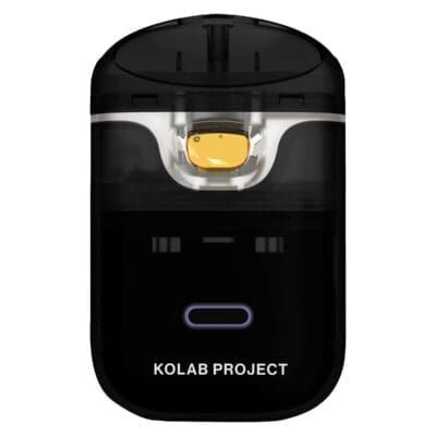 Black Kolab Project device with a yellow center on a white background