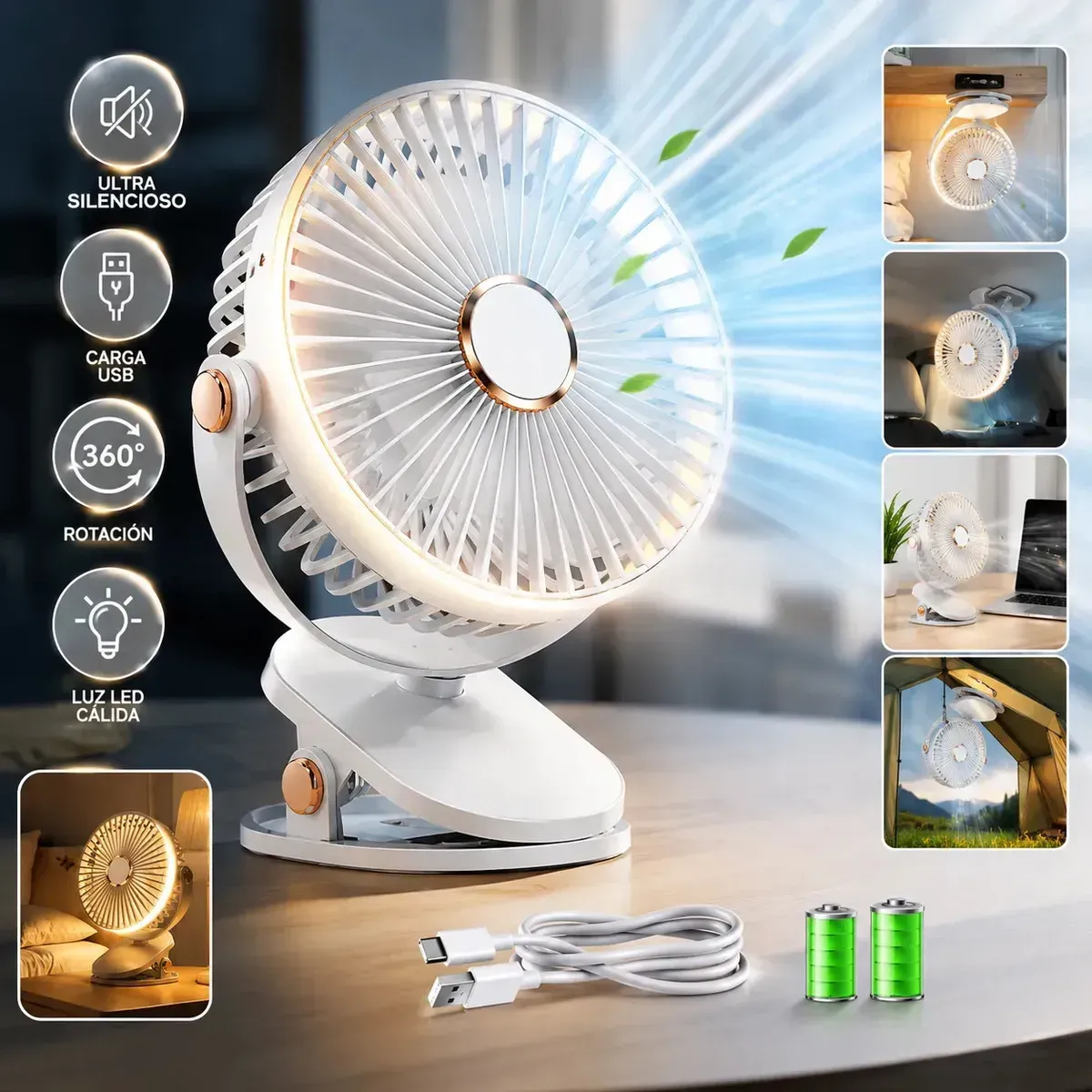 Ventilador De Mesa Con Clip 2 En 1 Recargable Silencioso Xomivp