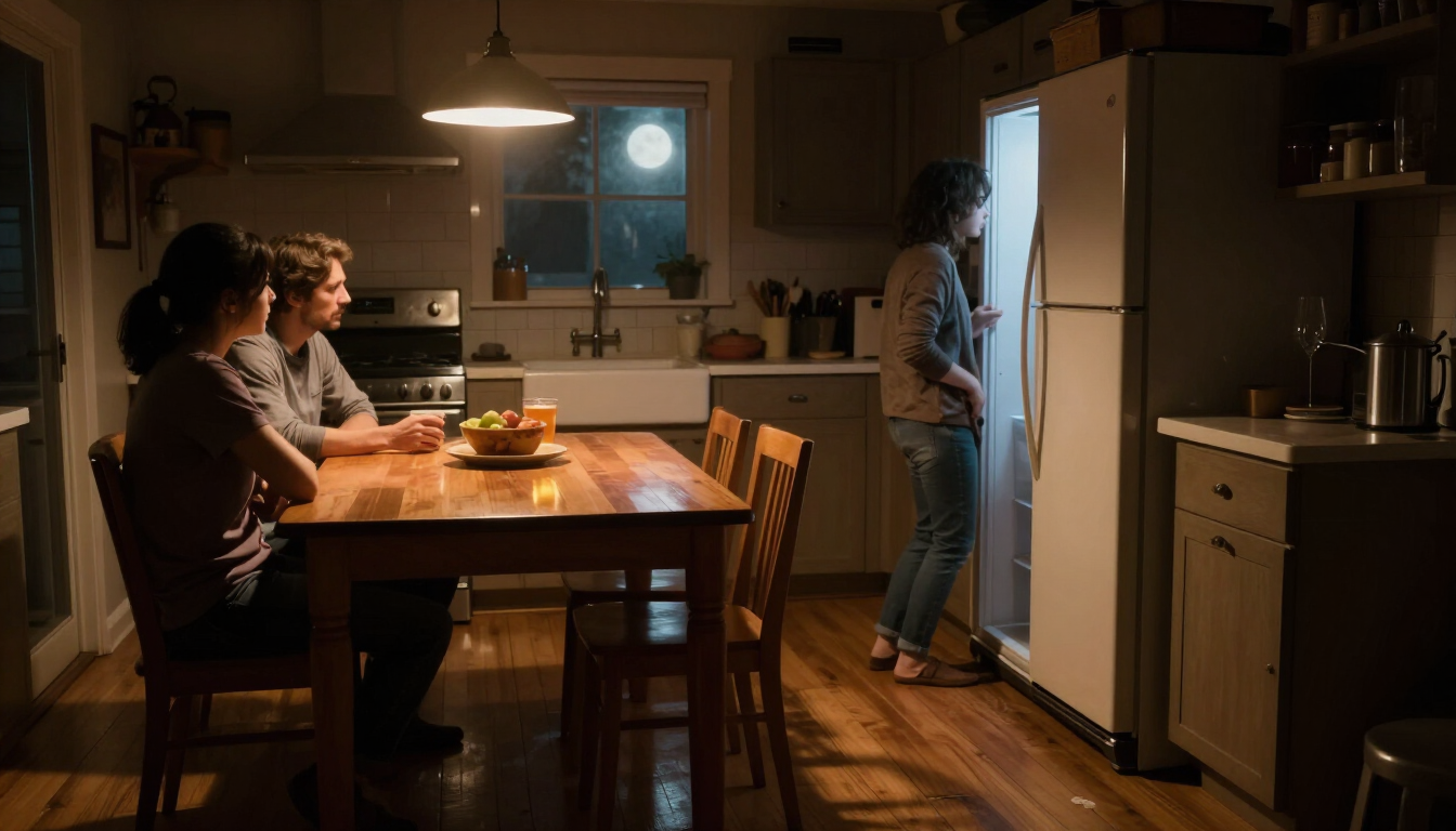 Family kitchen drama scene