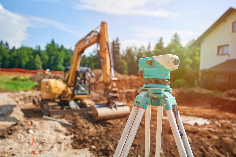 Theodolite and Backhoe on the Site — Osborne Park, WA — Cottage & Engineering Surveys