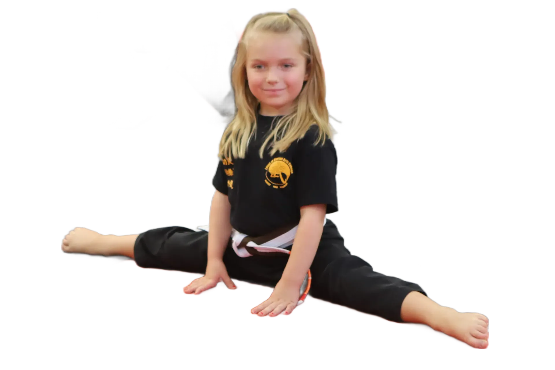 Young girl performs full split at Level 10 Martial Arts in Palm Harbor