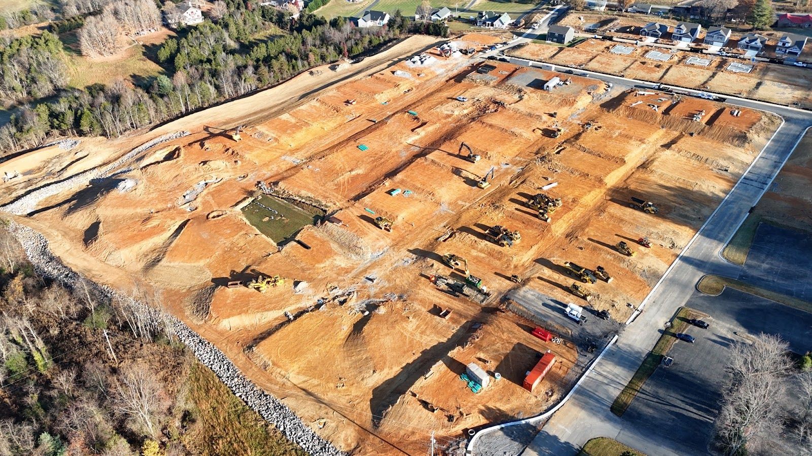 An aerial view of a residential development under construction.