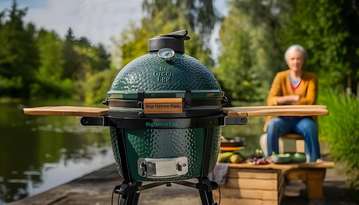 Barbecue Big Green Egg vicino ad un lago