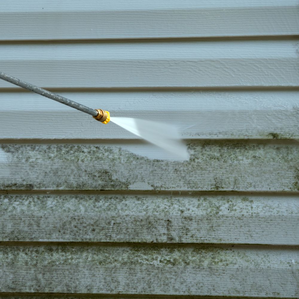 Professional Worker Cleaning House Exterior Walls