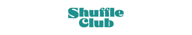 Shuffle Club logo in teal against a white background.