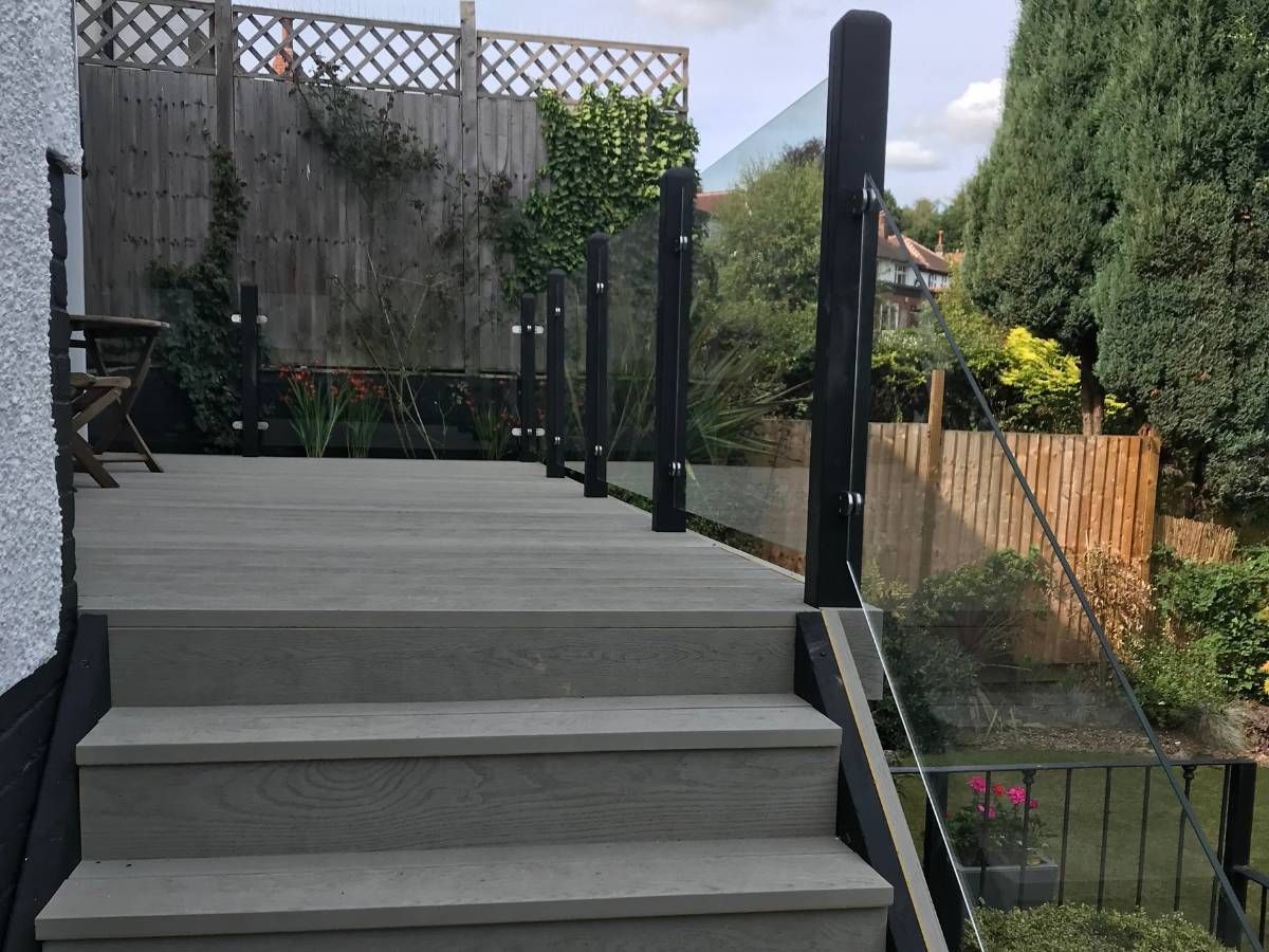 composite decking installation with glass balustrades in Beauchief Sheffield