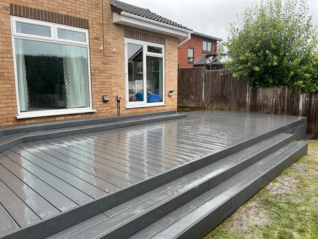Decking Sheffield raised decking ideas using several step levels