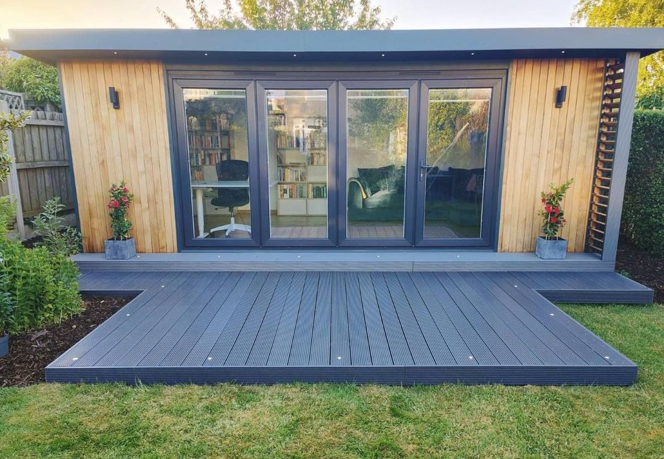 A garden office room installed with insulation and electric power by Decking Sheffield