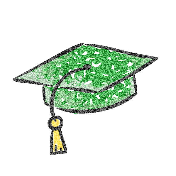 A green graduation cap with a yellow tassel on a white background.
