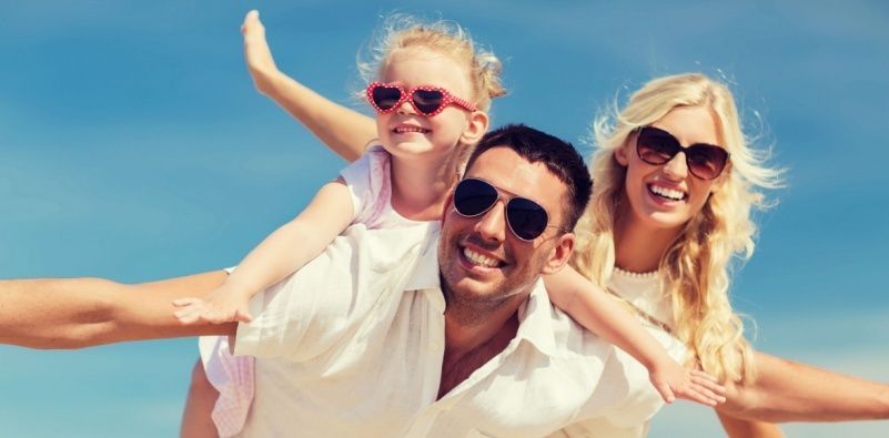 Family in the sun wearing sunglasses