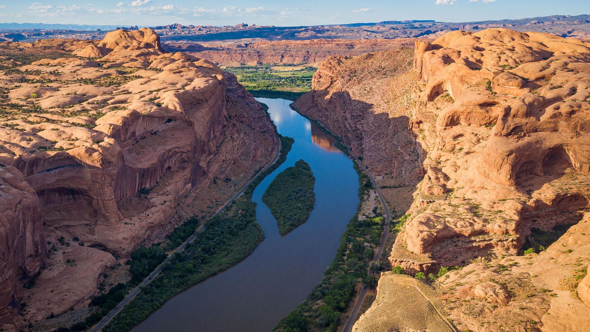 View of the Colorado River from high on top of the surrounding cliffs.
