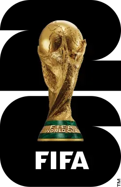 FIFA World Cup trophy on a black background with large white “2022” text