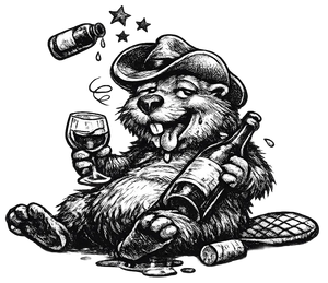 Cartoon of a relaxed man sitting on the ground, smoking and holding a drink, with stars circling his head.