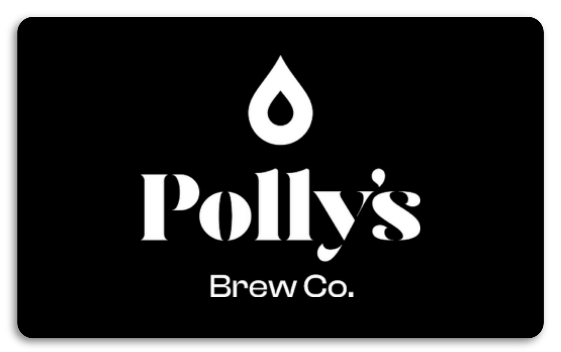 Polly’s Brew Co. logo in white on a black background with a droplet icon above the name