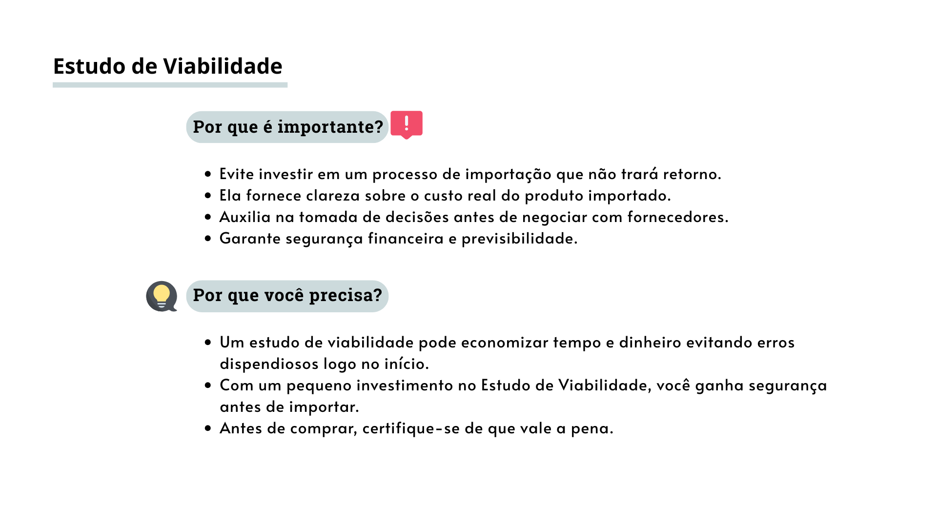 Texto sobre estudo de viabilidade: importância, benefícios, com tópicos em forma de lista.