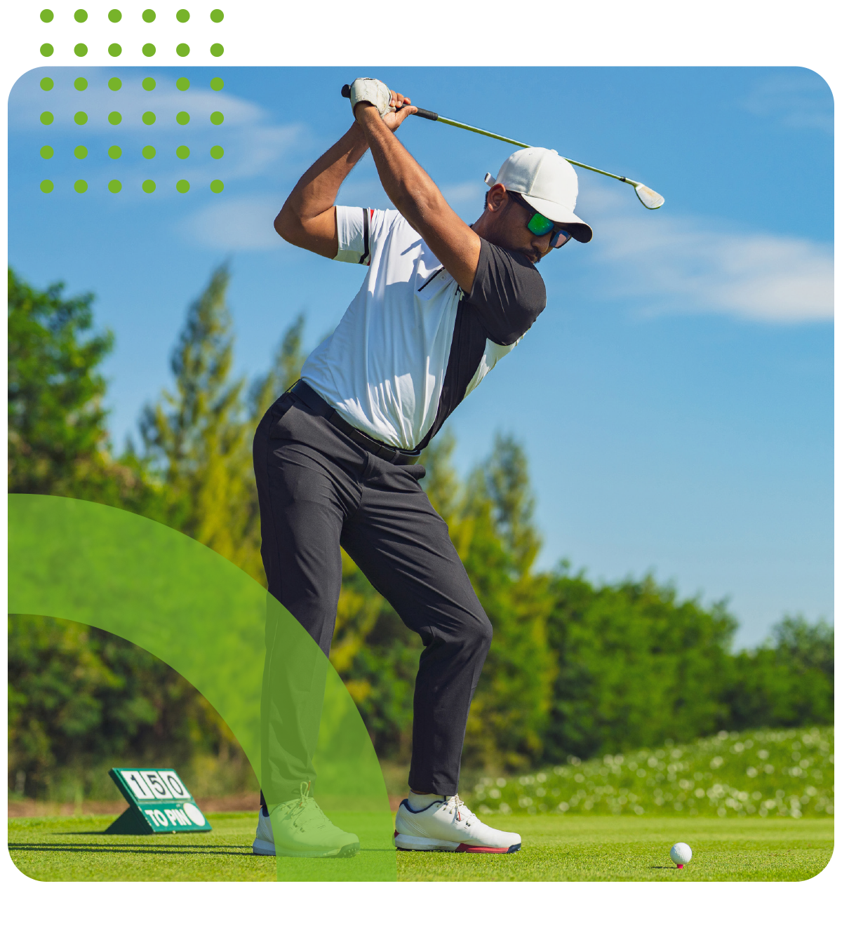 A man is swinging a golf club on a golf course.