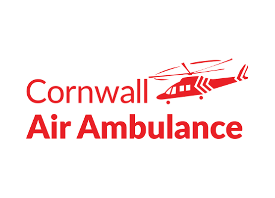 The cornwall air ambulance logo has a red helicopter on it.