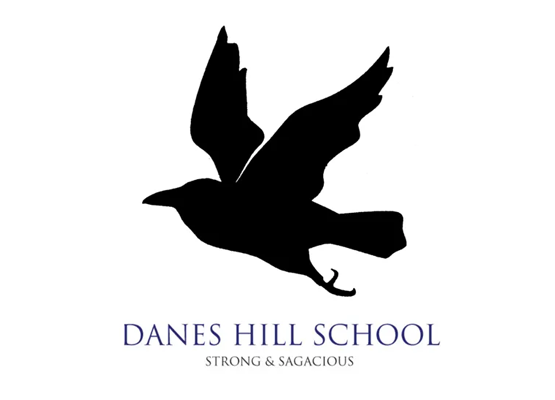 The logo for danes hill school shows a bird flying