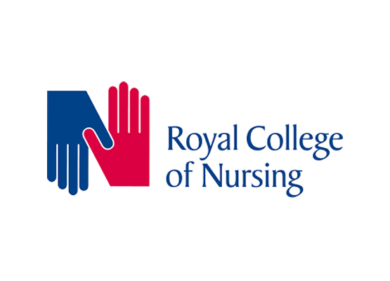 A logo for royal college of nursing with two hands holding each other