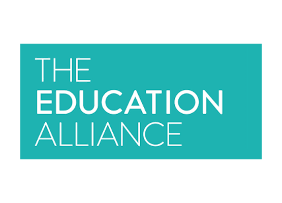 The logo for the education alliance is blue and white.