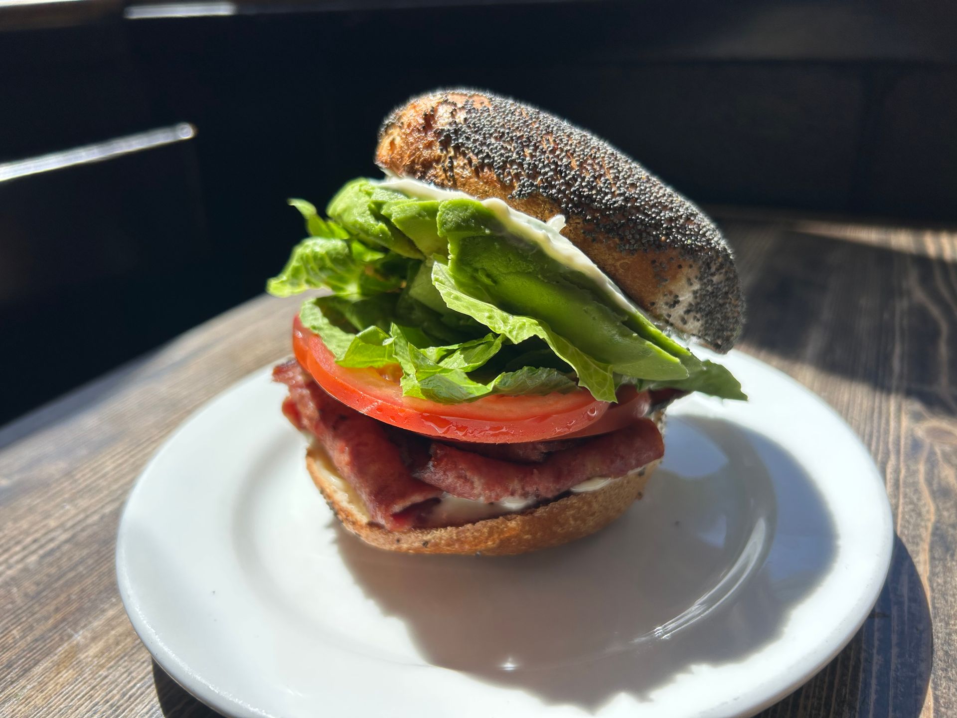 Bageltopia BLT(A) bagel sandwich with avocado in Berkeley