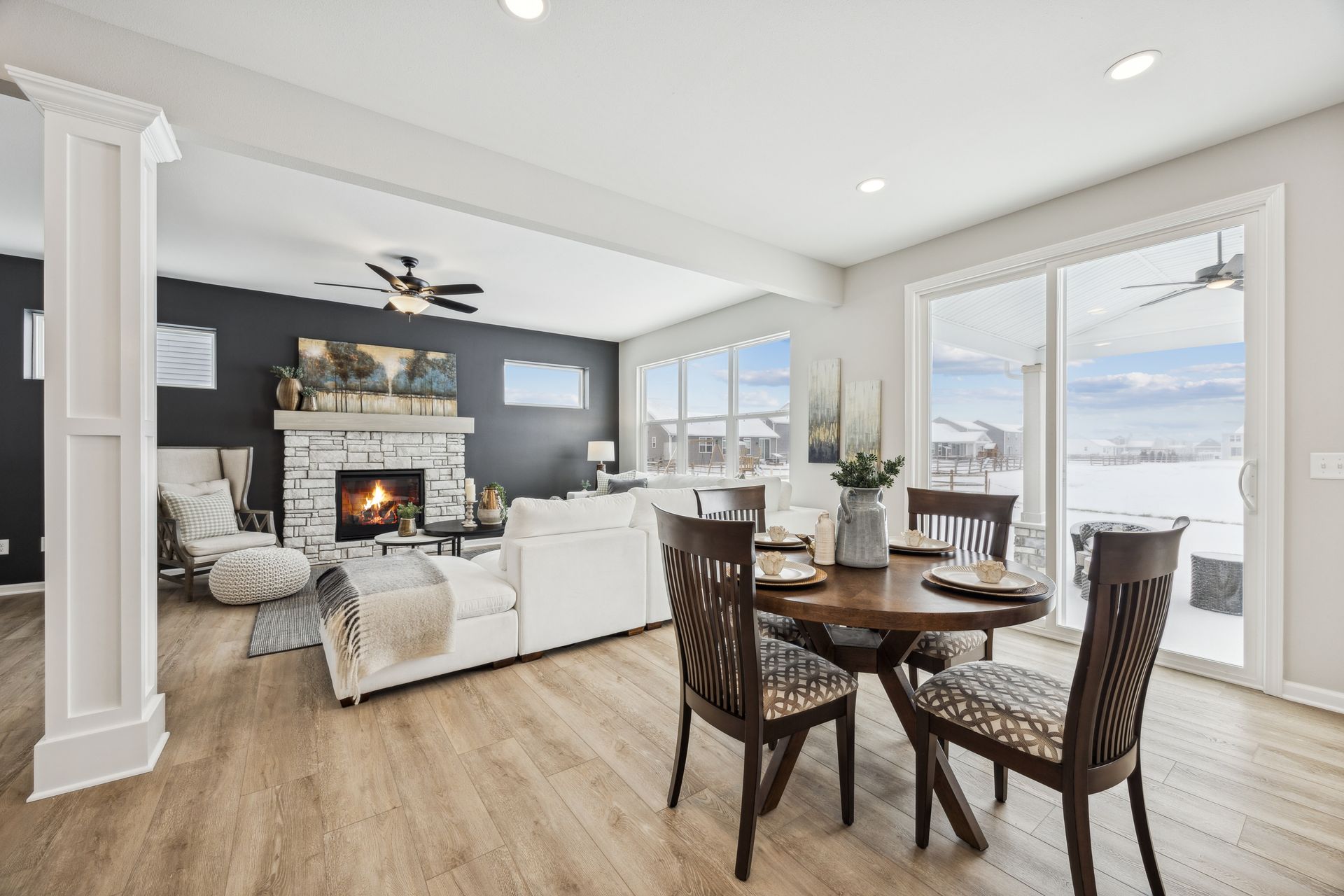 Open-concept living space with a dining area, 