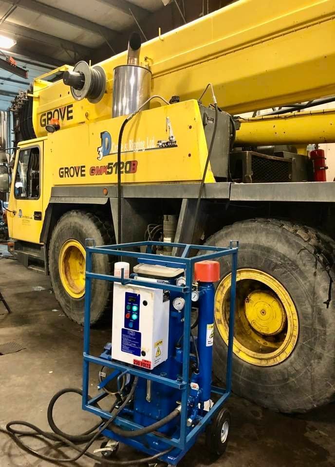 A yellow crane hydraulics service