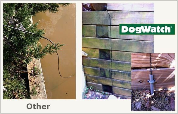 Wooden structure near water, with DogWatch logo. Includes close-up of structure and ground attachment.