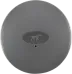 Gray lacrosse ball with a logo.