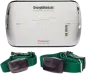 Medical device with silver control box and two green wraps.