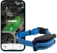 Blue dog collar and smartphone displaying a map, likely for GPS tracking.