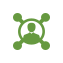 Green icon of a person in a circle with four connecting nodes, suggesting networking.