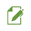 Green pen writing on a document within a square frame.