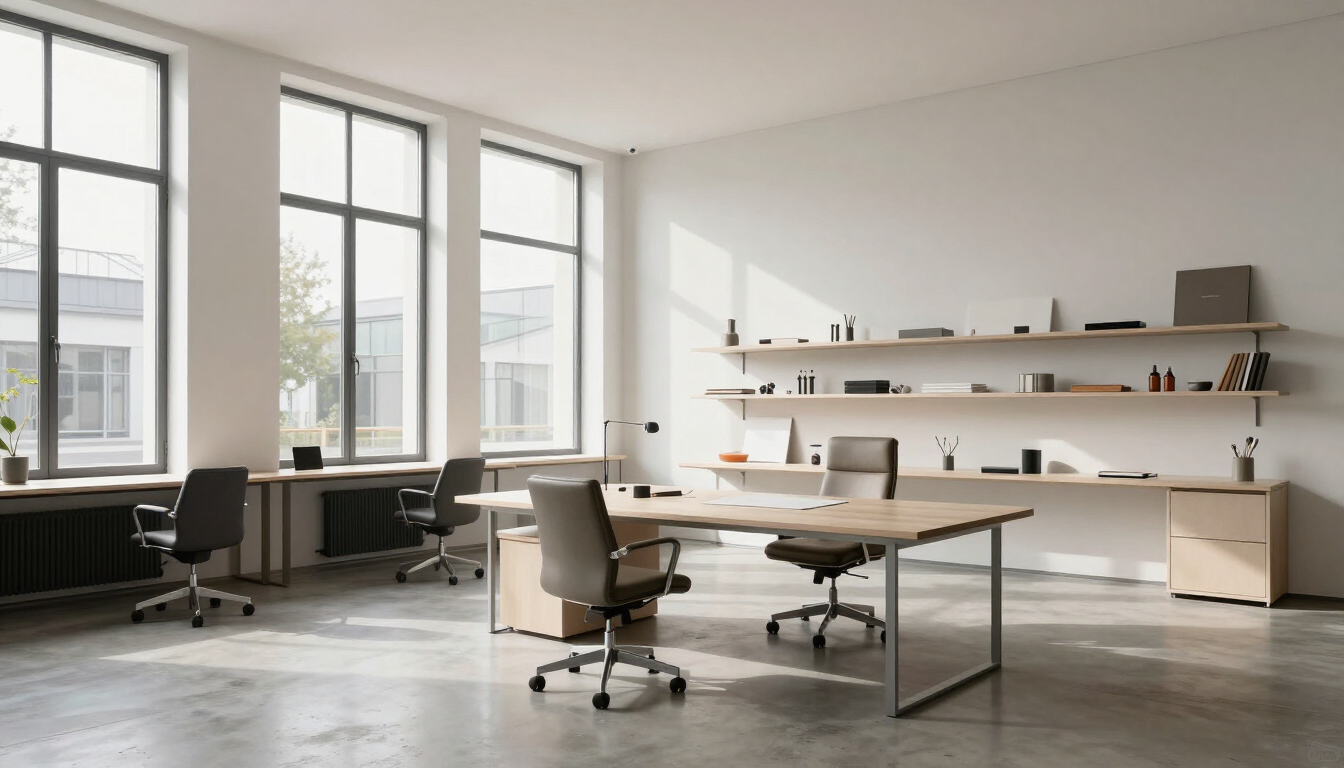 Interieur van een moderne ontwerpstudio in Tilburg met veel licht en strakke lijnen.