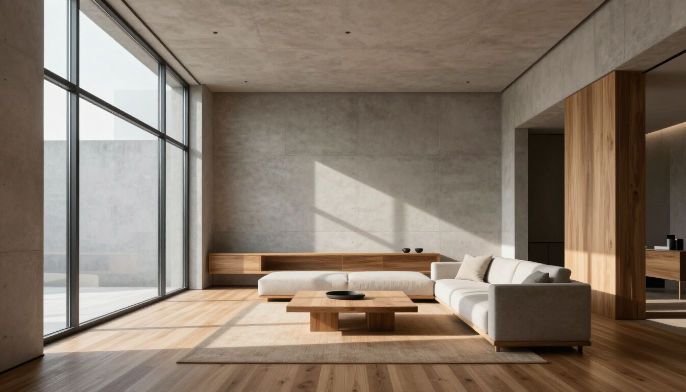 Modern interieur met nadruk op architectuur en natuurlijk licht.