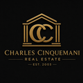 Gold Charles Cinquemani Real Estate logo with &ldquo;CC&rdquo; monogram, house outline, and &ldquo;Est. 2003&rdquo; on black background