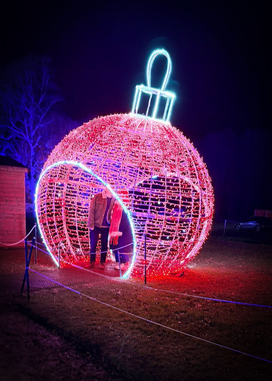 Illuminated event structures filling large spaces and providing photo opportunities.