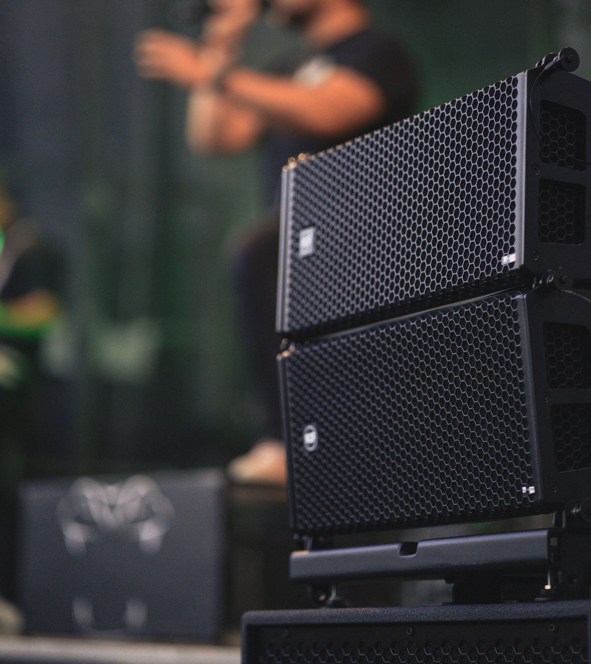 Line aray speaker system on a production.