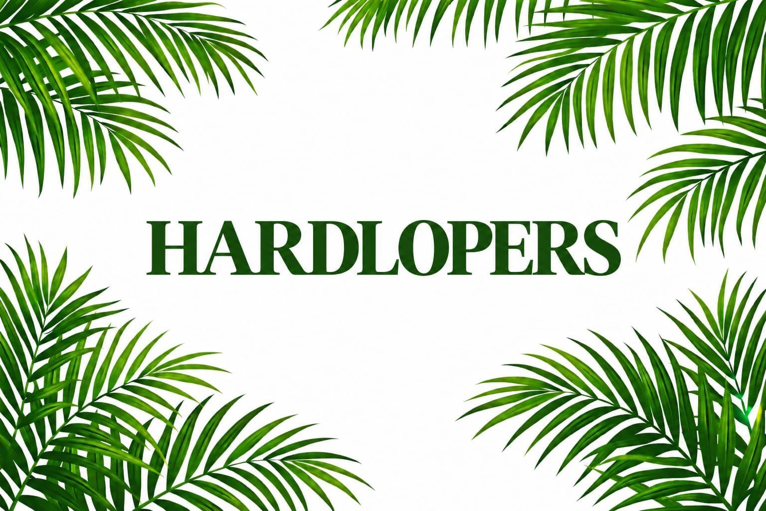 Groene tropische bladeren omlijsten het woord 