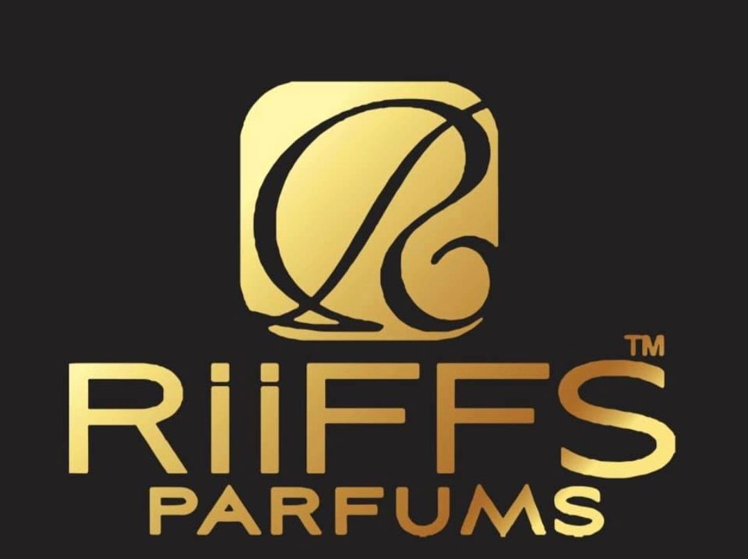 Goud-zwart RilfFS Parfums-logo met gestileerd monogram op een donkere achtergrond.