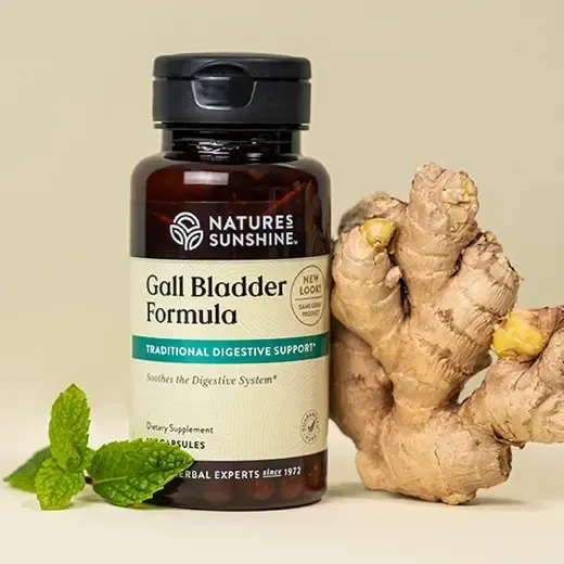 bottle of herbs labeled gall bladder formula