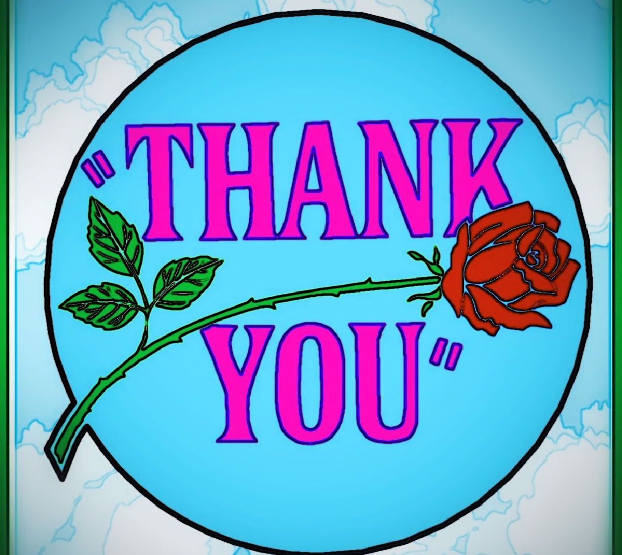 a thank you sign with a rose in the middle