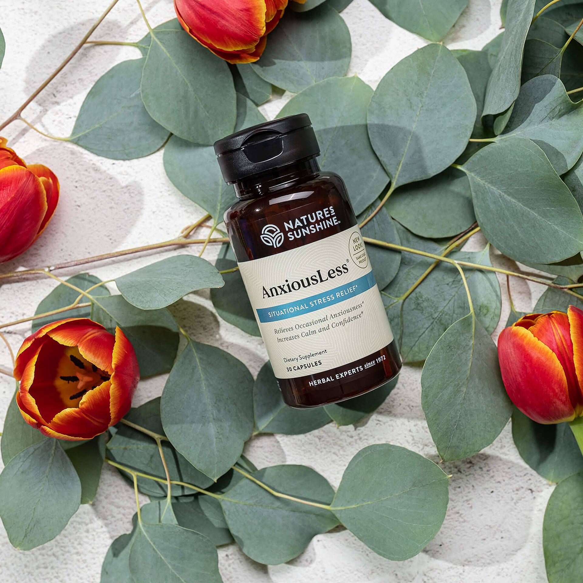 bottle of encapsulated herbs to strengthen the nervous system to have nutrition to deal with anxiousness